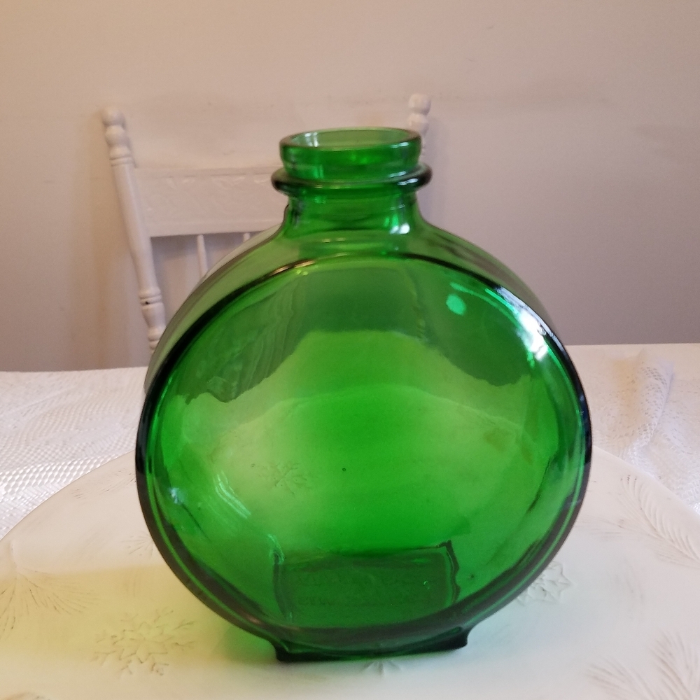 Vintage  Sunsweet Green Depression Glass Bottle